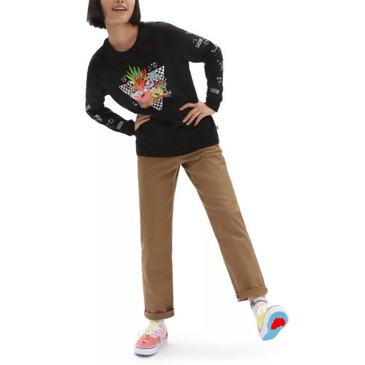 Vans X SPONGEBOB SQUAREPANTS Vans X SPONGEBOB T Shirts Women's Black Crew Neck Moderate Straight Fit VN0A5I3FYZS