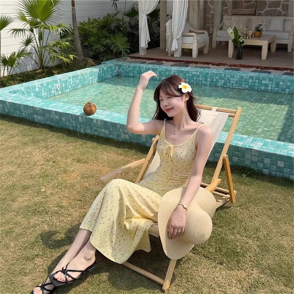 Petite Women's French Floral Lace-up A-line Maxi Dress: Spring 2026 Collection