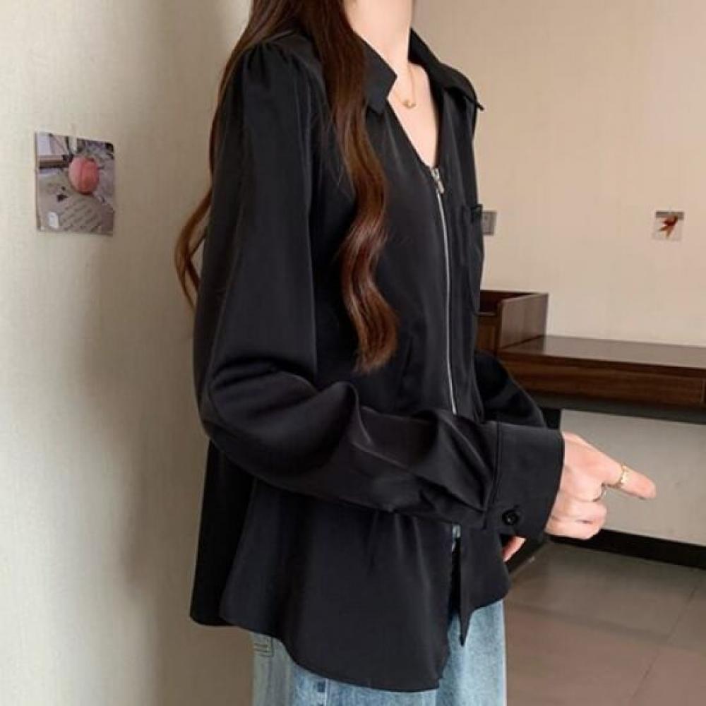 NaVaVa Long SleeVe V Neck Collar Zip Shirt Nb2417
