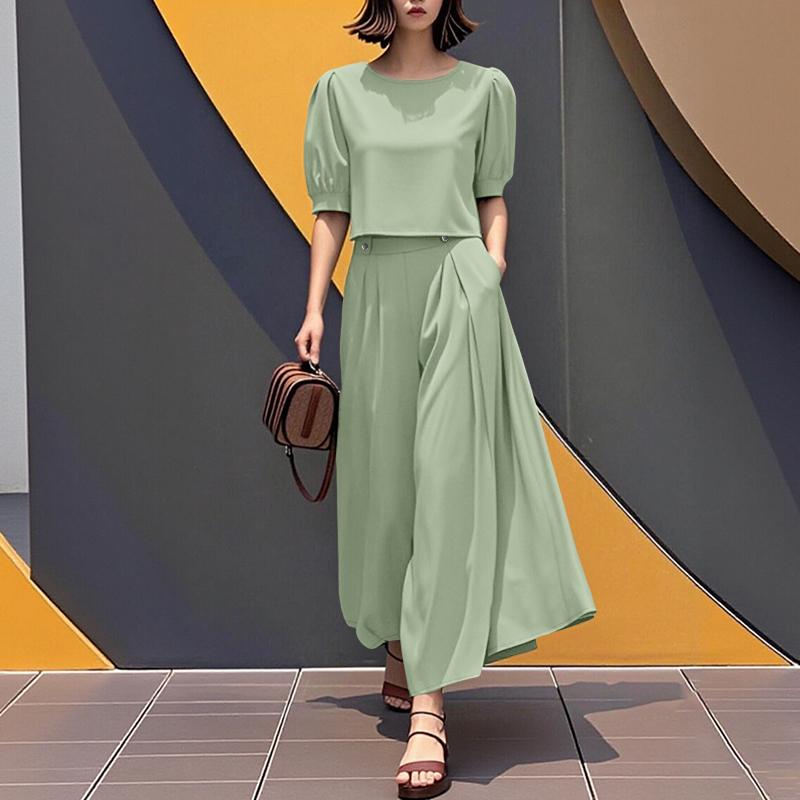 

ZANZEA Women Short Sleeve Blouse and Wide Leg Pants Summer Two Piece Suit Sets S