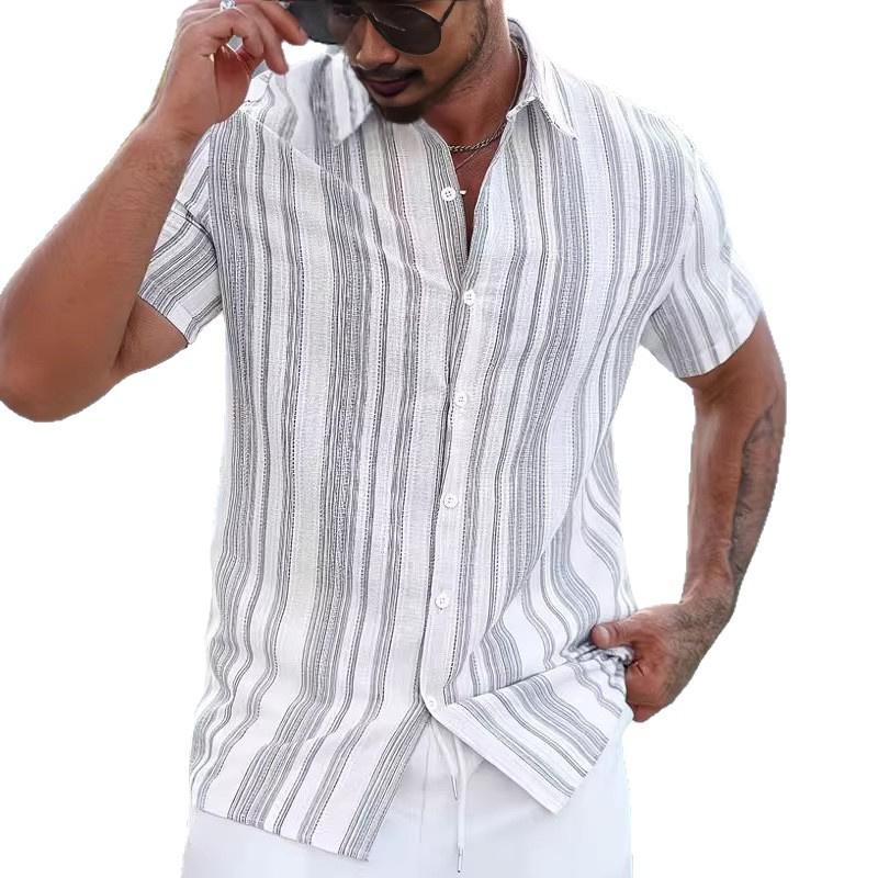 2026 Men's Summer New Style Turn-down Collar Striped Short-sleeve Casual Versatile Shirt