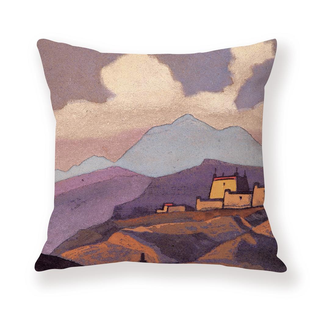 Painted Snow Mountain Sunset Colorful Sky Retro Pillow Case Sofa Model Room Decoration Pillow