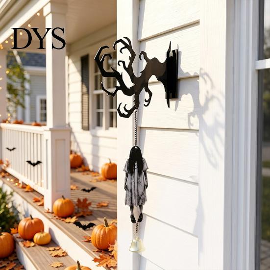 Spooky Entrance Hall Accents Halloween Welcome Sign, Wall Mount 2D Acrylic Hanging Decor with Bell, Door Bell Decorations Gothic Black Cat Creepy