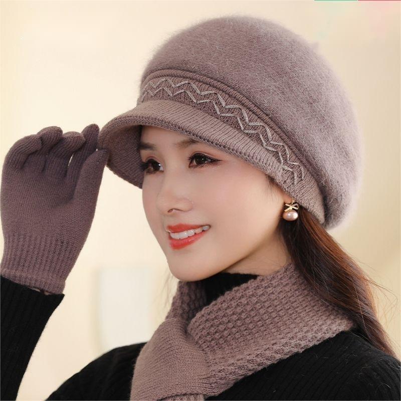 Hat Women's Autumn and Winter New Velvet Warm Windproof Ear Protection Knitted Wool Hat Cold Scarf Hat