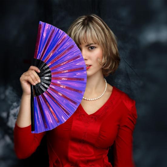Yousheng Colorful Kung Fu Fan Holographic Foldable PVC Fan Ergonomic Handle Smooth Opening Closing Performance Fan Folk Craft Fan