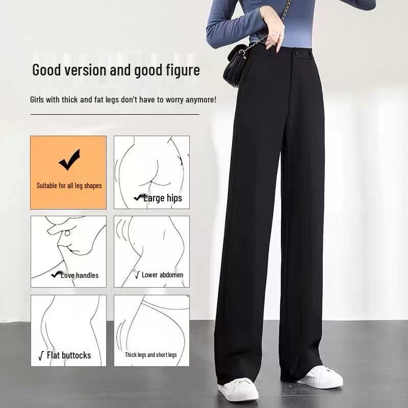 Women's High-Waist Black Wide-Leg Suit Pants - Summer Thin, Slim, and Casual Professional Trousers