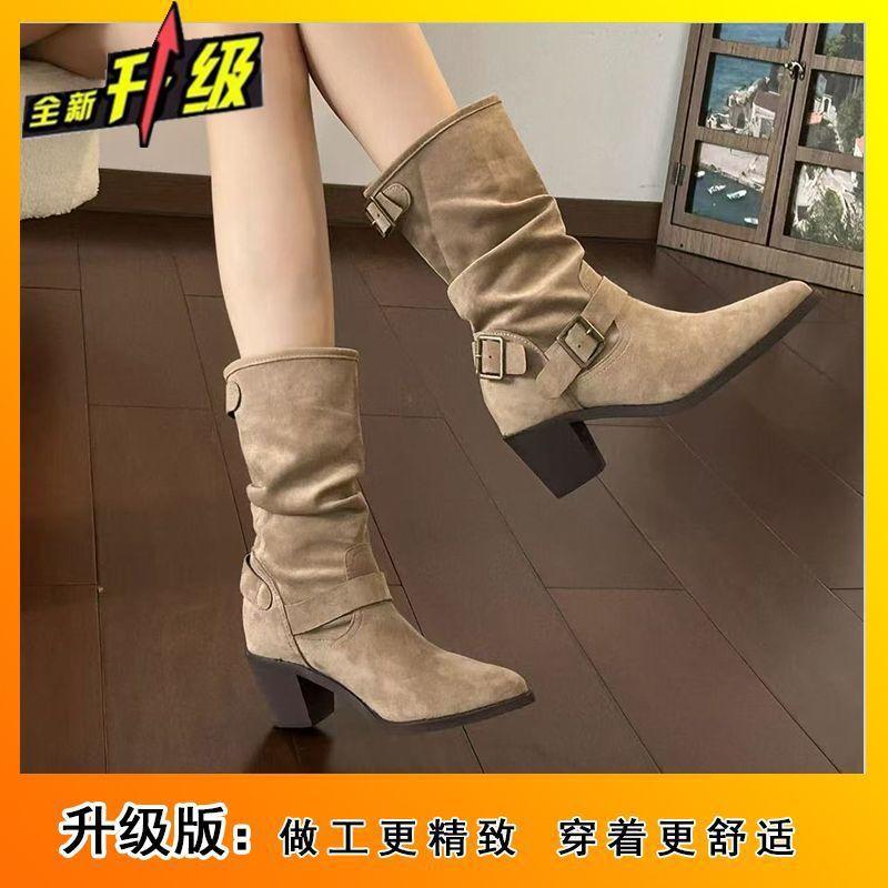 

Модные Универсальные Удобные Повседневные Женские Ботинки-трубы средней длины Осень-Зима 2025 Новые Ботильоны Мартин на Остром Каблуке Женские 42