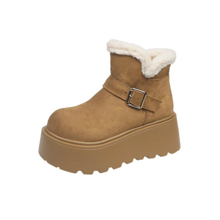

Thick-soled snow boots women s 2025 new winter piled and thickened Northeast cotton boots with integrated fur and heightening short boots 40 верблюд