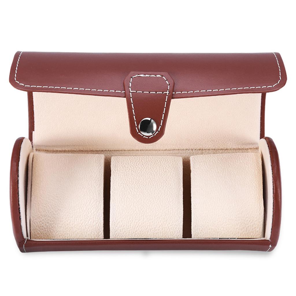 Soporte Enrollable para Relojes Cilíndrico de 3 Compartimentos Vitrina para Relojes de Pulsera Caja de Almacenamiento para Joyas Regalo (marrón)