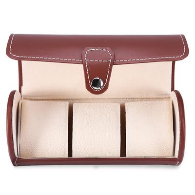 3 Fächer Zylinder Uhrenrollenhalter Armbanduhr Präsentationsetui Schmuck Geschenk Aufbewahrungsbox (Braun)
