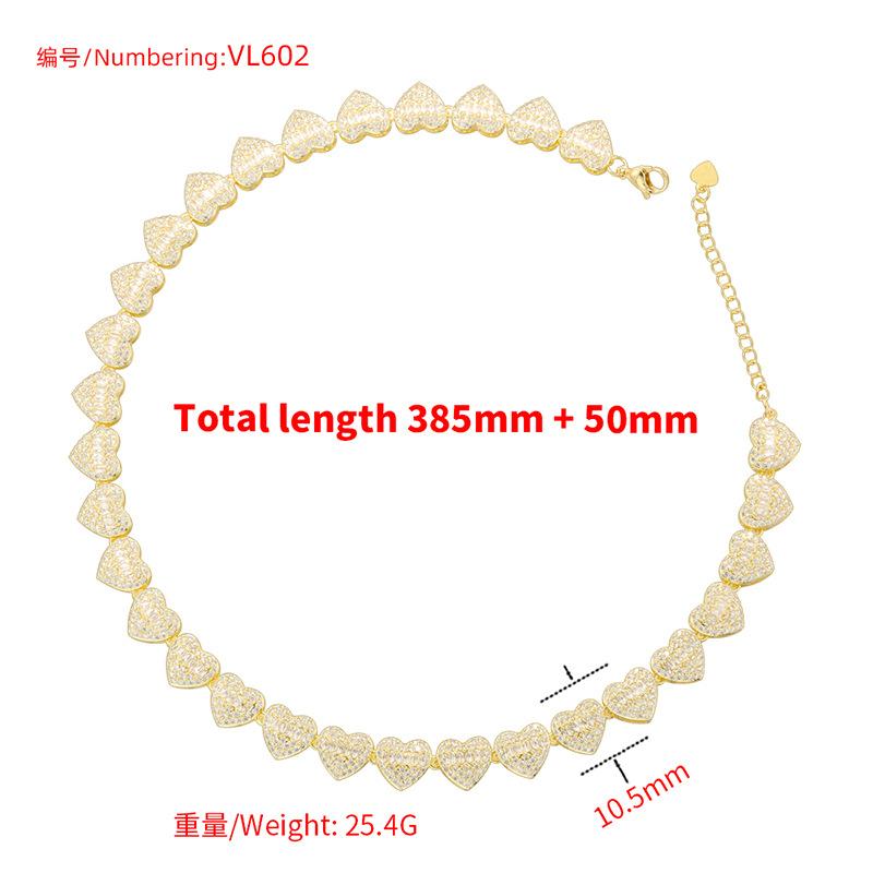 Light Luxury Copper Inlaid Zirconium Heart Splicing Bracelet Necklace Hip-Hop Love Stacking Set Vl602-603