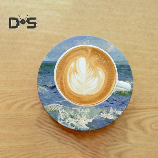 Saugfähige Unterlage für Kieselalgen-Schlammwaschbecken, Tassenuntersetzer, rutschfest, isolierend, rutschfest, wasserabsorbierend, verbrühungshemmend, Tischdekoration, Tasse mit Blumendruck