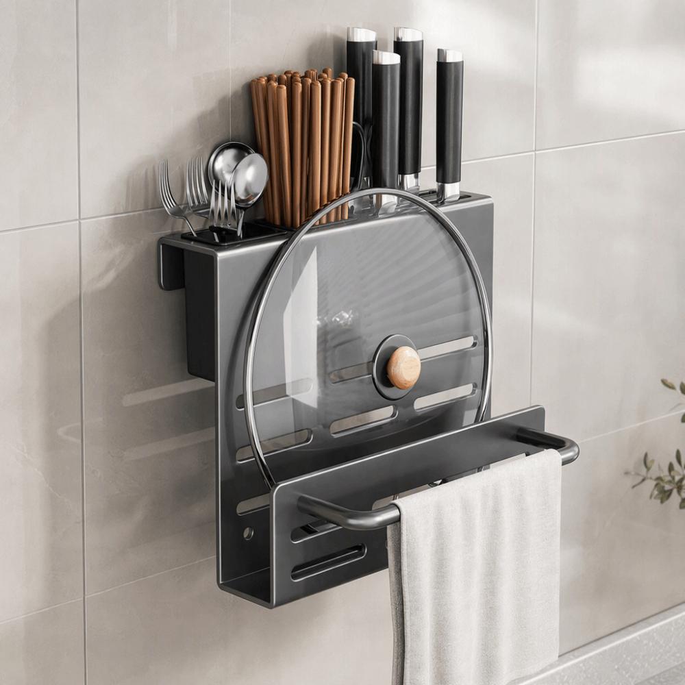 Carbon Steel Cutting Board Rack Heavy Duty Wall-Mounted Holder Kitchen Storage Rack Indoor Use