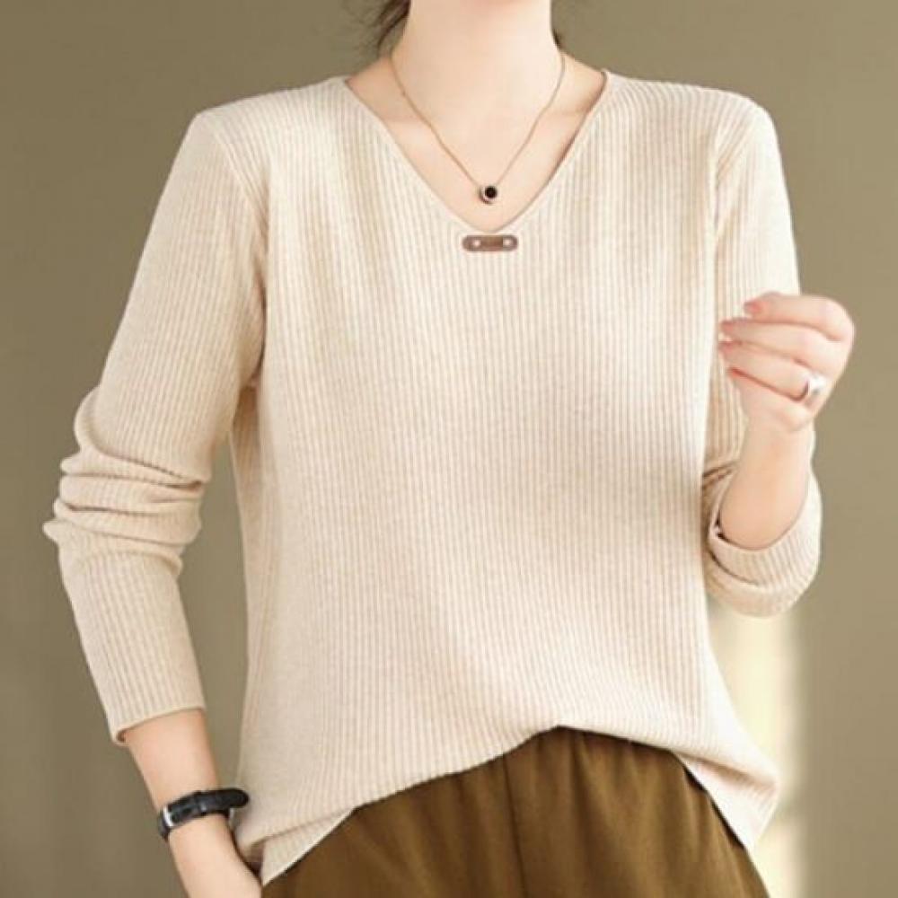 NaVaVa V Neck Ribbed Long sleeVe Knit Nk2006