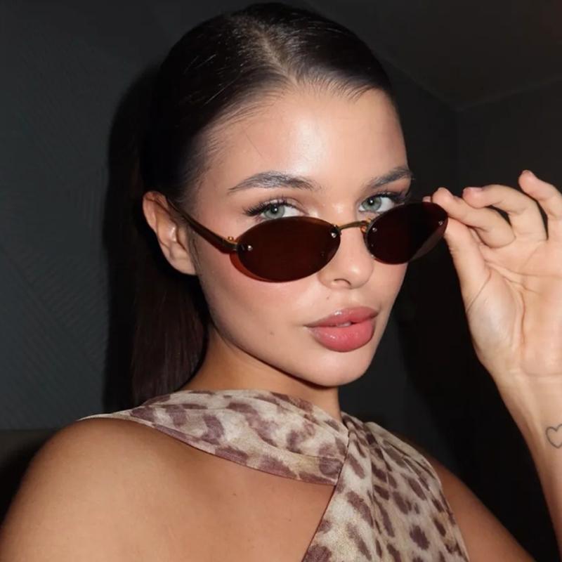 Protective Glasses 2pcs Rimless Oval Sunglasses Female Punk Metal Frame Gradient Lens Sun Glasses Multi Color Glasses UV400