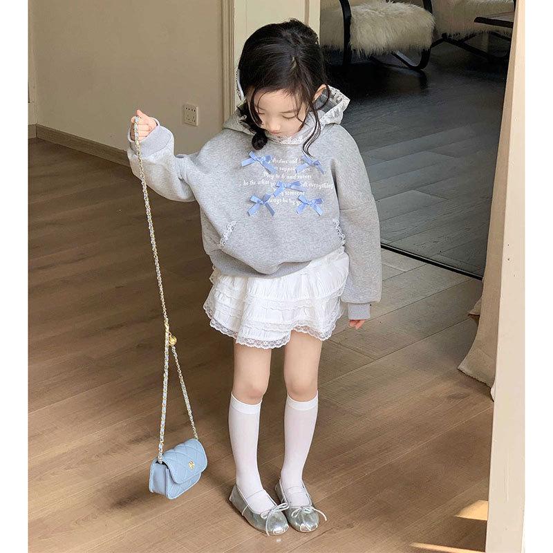 Girls' Hooded Bowknot Sweatshirt & Lace Trim Skirt Set - Spring/Autumn 2026 Collection