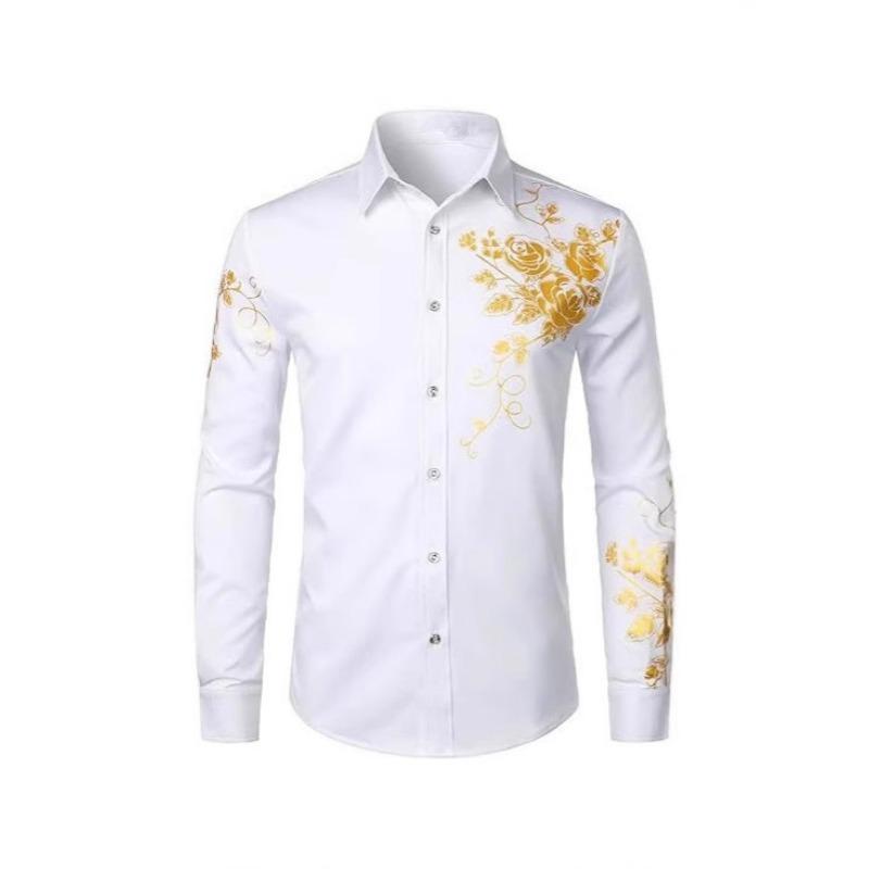 Camicia da uomo casual business a maniche lunghe con stampa floreale elastica