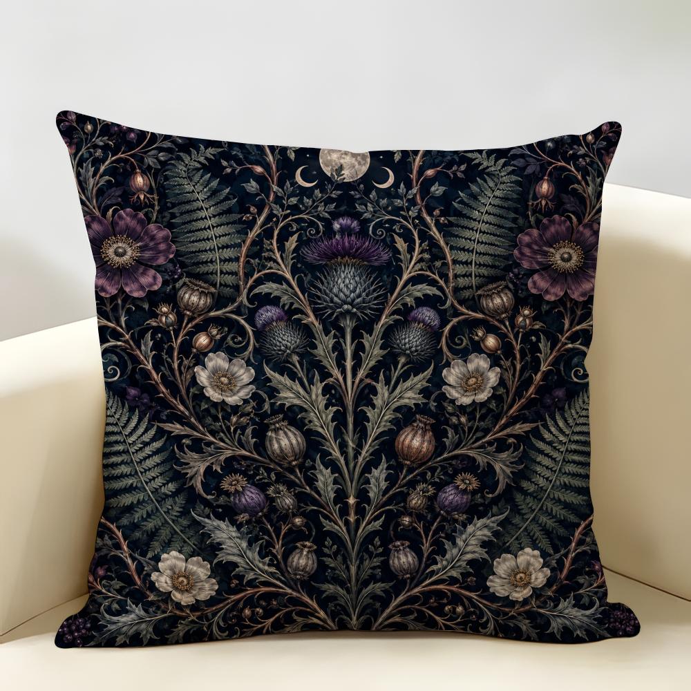 Retro Bohemian Flowers Pattern Cushion Cover Durable Hypoallergenic Organic Linen Short Pillow Cover Washable