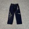 Flower Embroidery Splicing Jeans Men'S And Women'S American Tide
