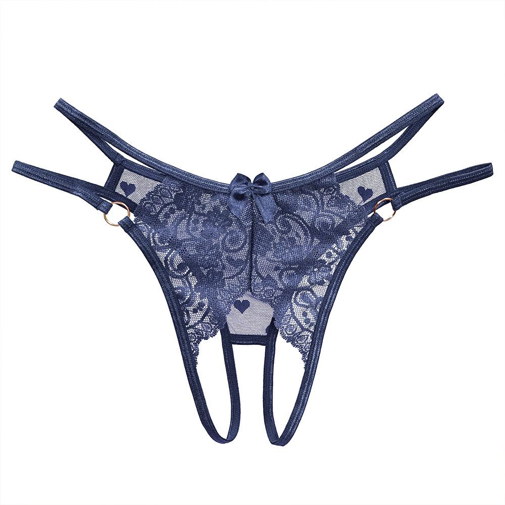 Sexy Panties Women's Perspective Lace Open File Free Couple Flirting Robe Thin Seduction Metal Ring Sexy Thong