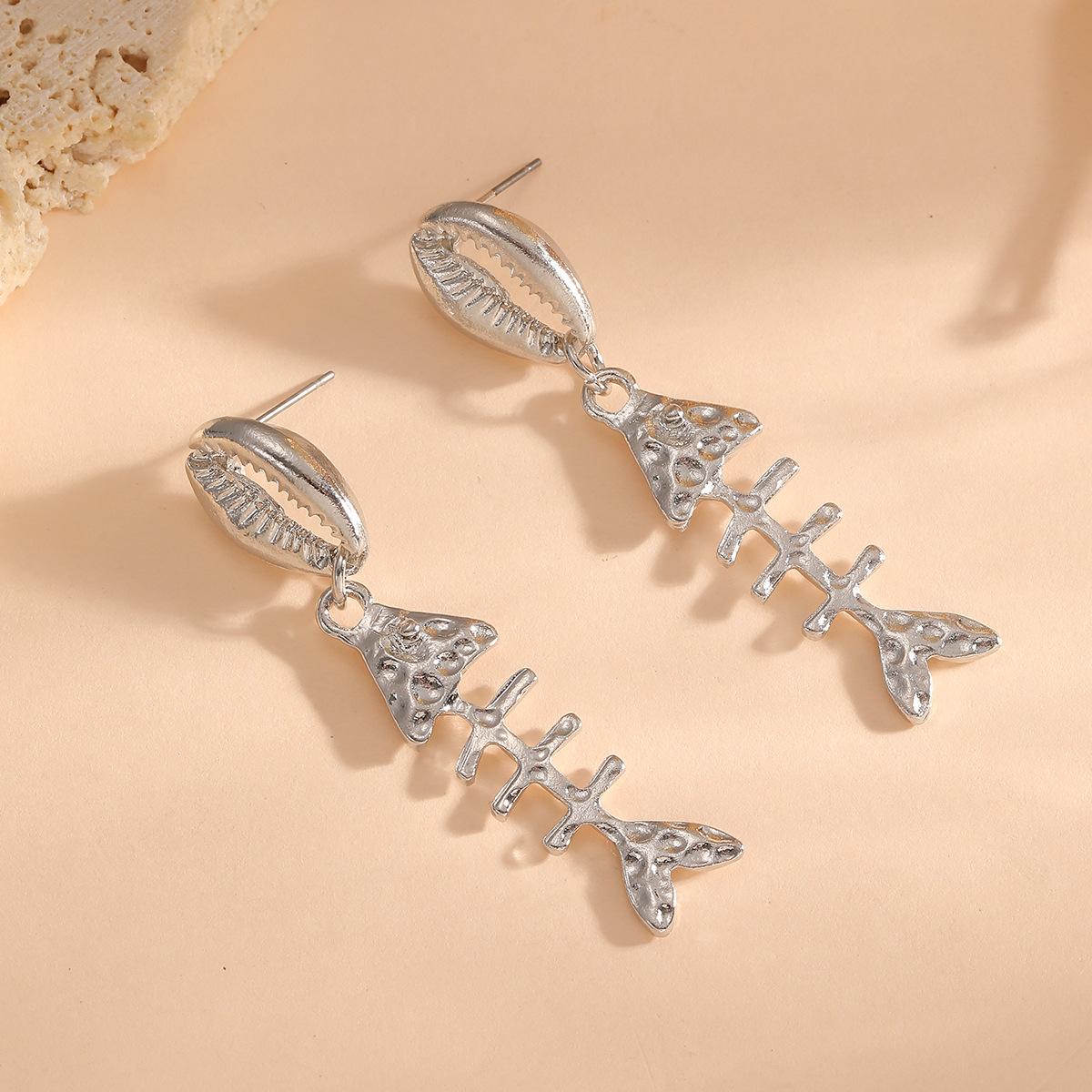 

Ocean Vacation Style Dangle Earrings Women Fishbone Shell Multi Layer Drop Earrings Vintage Fashion Beach Party Jewelry Gifts