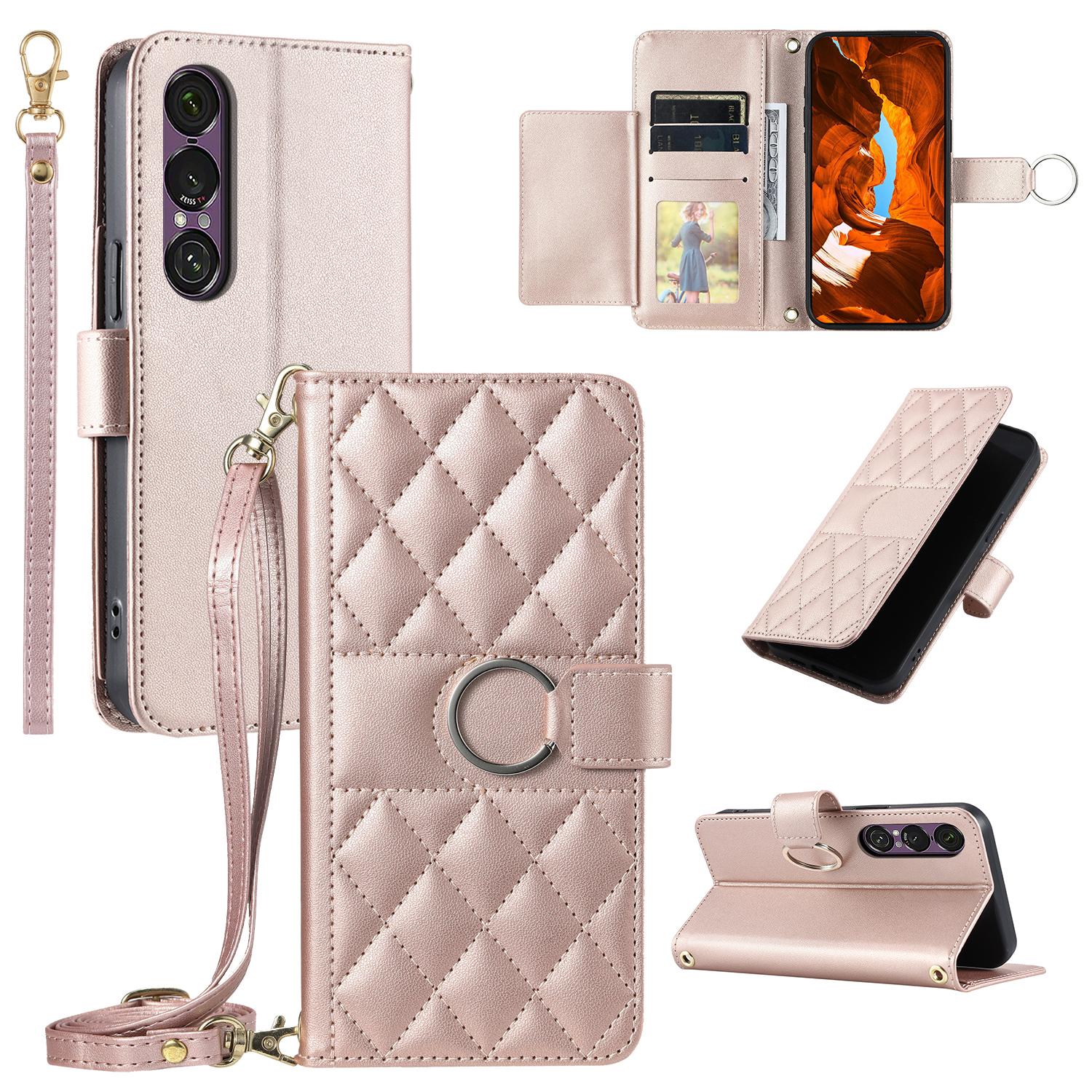 

For Sony Xperia 1 VII Case Ring Buckle Wallet Stand Rhombus Crossbody Leather Mobile Cover C