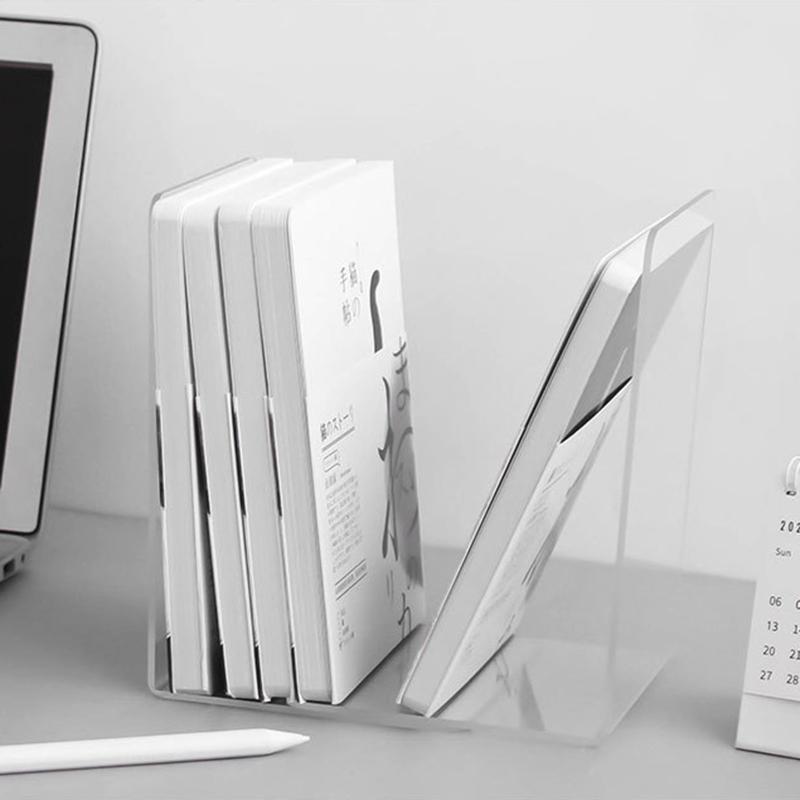 2 Pcs L-Shaped Transparent Book Ends Fall-resistant Acrylic Book Ends Clear Acrylic Bookends for Shelves Organizer