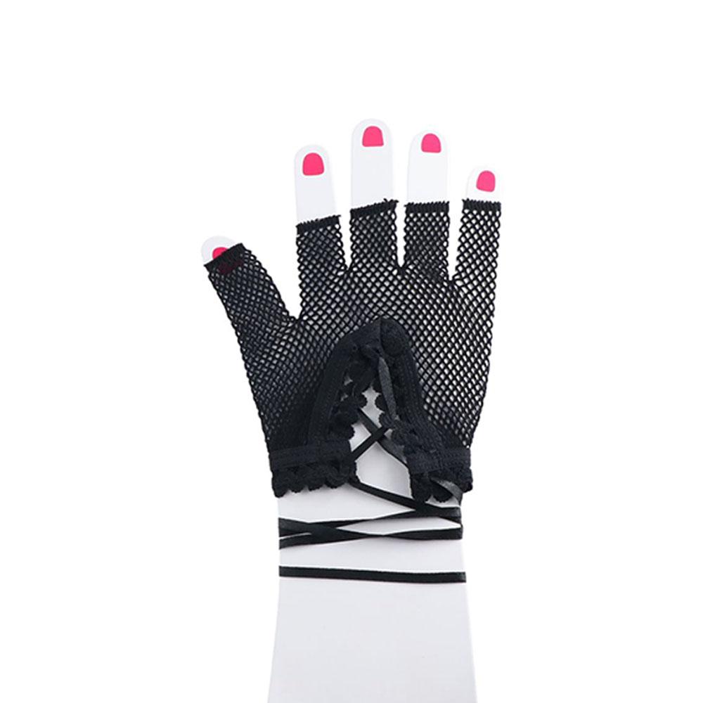Breathable Girls Black Punk Mesh Lace Women Fishnet Gloves Fingeless Mittens Long Gloves Net Mitten