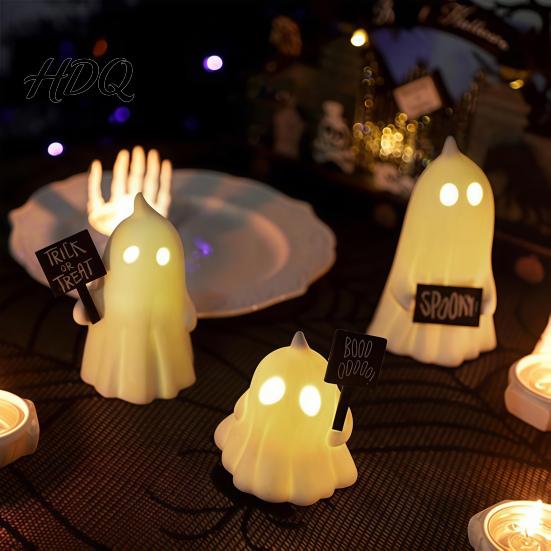 Atmospheric Night Light Halloween Up Ghost Figurine Cute Small Resin Statue Spooky Desktop Gift for Bestie Ornament Table Mantel Shelf Tiered