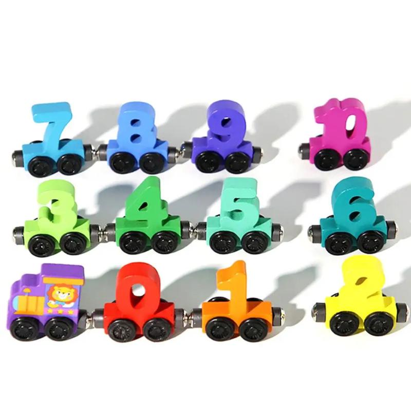 Wooden Number Digital Magnetic Train Toys Colorful Building Blocks Educational Hand-Eye Coordination Magnetic Digital Train
