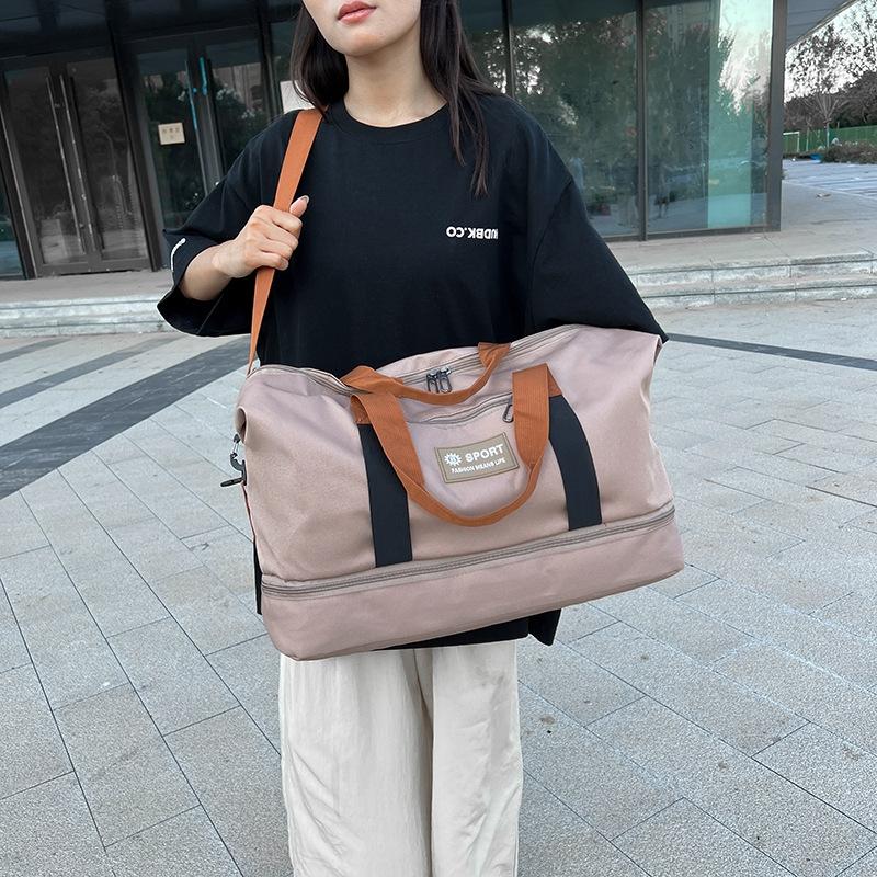 Dry and wet separation sports leisure fitness bag short business trip large capacity hand luggage bag can be set with tie rod belt shoe compartment