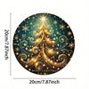 Festive Christmas Tree Metal Sign with Golden Swirls & Stars, Aluminum Holiday Door & Room Decor