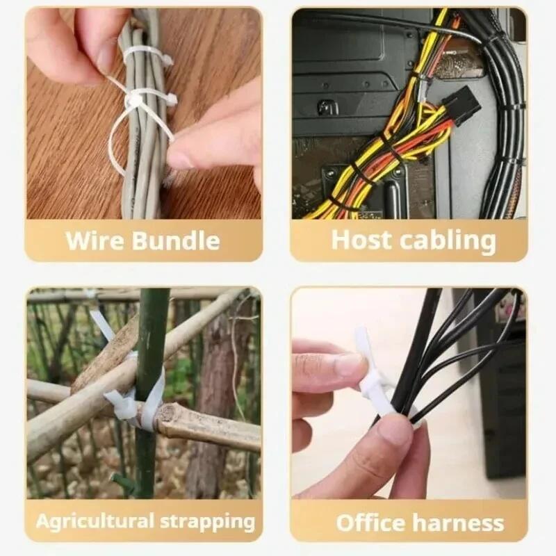100Pcs Durable Cable Ties Cable Lock Loop Nylon Ties Removable Recyclable Mixed Colours Black White Cable Ties Replacement Tool