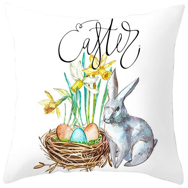Easter Peach Leather Velvet Pillowcase Spring Painted Rabbit Flowers Digital Printed Home Fabric Pillowcase