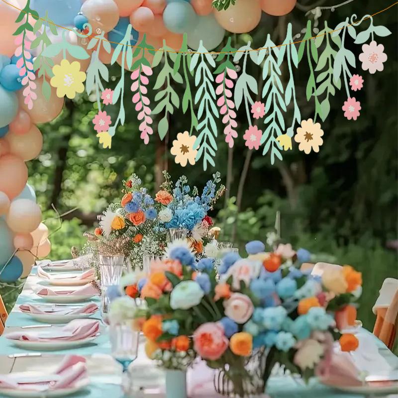Leaf Flowers Paper Garland Banner Kids Boy Girl Birthday Party Decoration Favors Supplies Spring Home Wall DIY Hanging Flag 2025