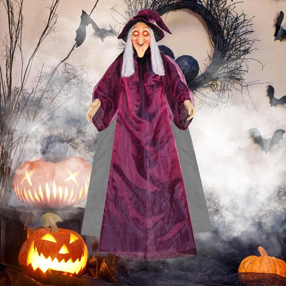 Purple Life Size Talking Witch Halloween Red Eye Animated Witch Spooky Animatronic Witch