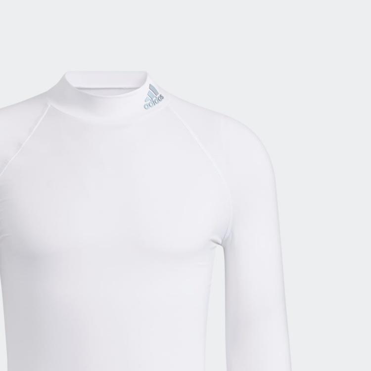 Adidas Solid Color Logo Print Slim Fit Turtleneck Long Sleeve T-Shirt Men Tops White HA3301