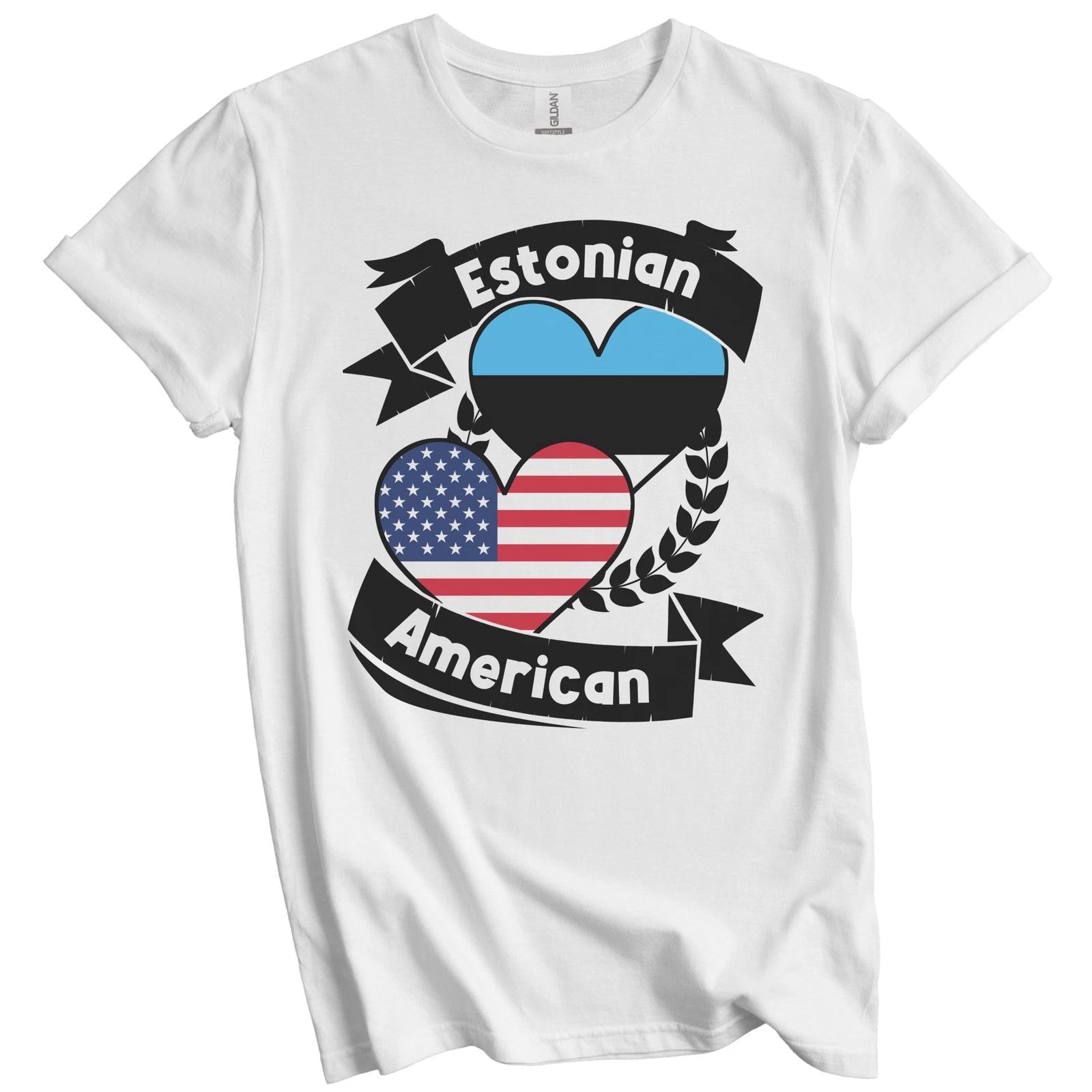 Estonian American Hearts USA Flag Estonia Flag T-Shirt M