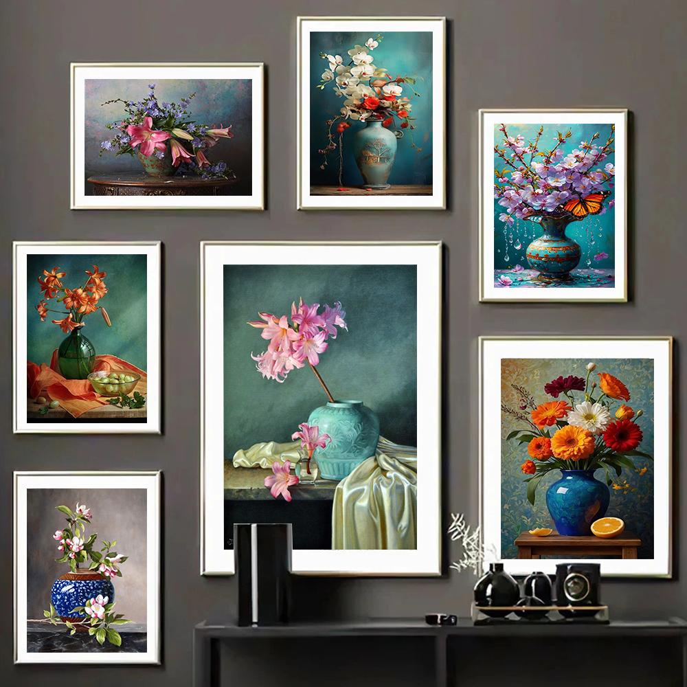 Vintage Still Life Print Retro Flowers Poster For Living Room Decor Aesthetic Peony Daisy Lily Flower Canvas Painting Wall Art