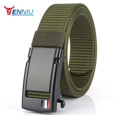 New Men'S Commuting Belt With Automatic Buckle Nylon Waistband, Outdoor Leisure Versatile Double-Layer Thick Belt