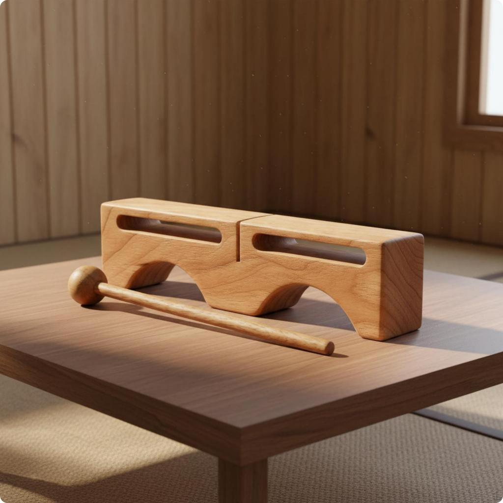 Wood Block Visible Grain Wooden Slit Drum Rounded Edges S Pillow