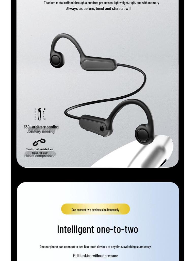 B8 Bone Conduction Waterproof Bluetooth Sports Earphones - Wireless, In-ear, Gift