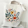 Elegant Wildflowers Aesthetic Canvas Handbag Reusable Floral Shopping Tote Bag for Women