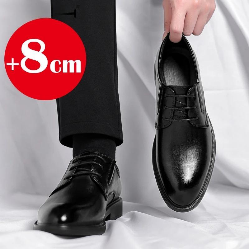 6/8 CM Height Increasing Leather Shoe Luxury Men Dress Shoes Classic Black Soft Leather Shoe Trend Business Casual Leather Shoes