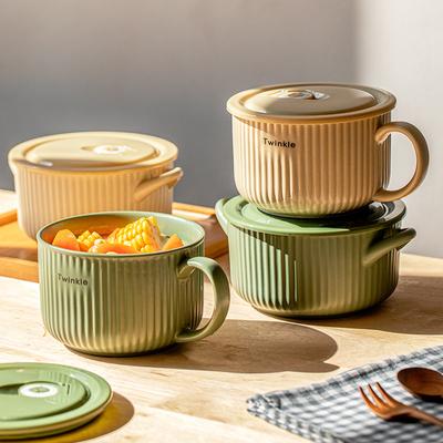 Sean Ceramic Instant Noodle Bowl With Lid Japanese Instant Noodle Cup Instant Noodle Bowl Canteen Rice Box For Student Dormitory Single