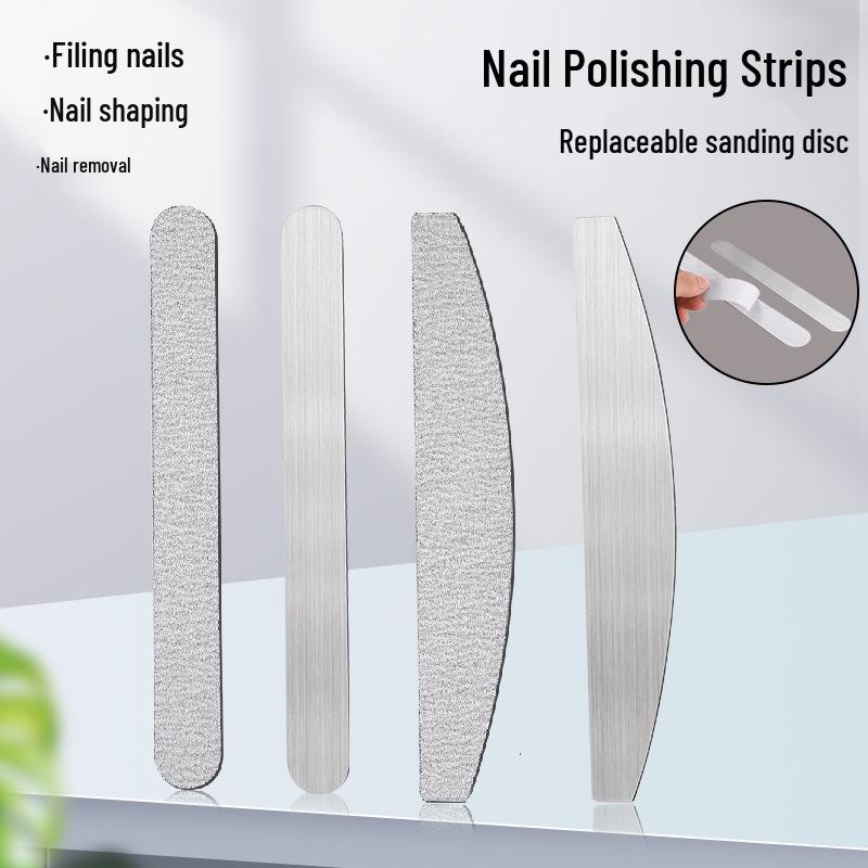 

Ультратонкая двусторонняя пилка для ногтей из нержавеющей стали со сменной шлифовальной полоской из наждачной бумаги