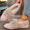 Scarpe Basse Pellicciose Stile Coreano da Donna, Mocassini Slip-On Punta Tonda con Fiocco, Scarpe Invernali Foderate in Peluche Multicolore