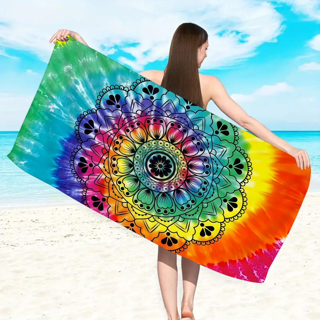 1 Stück Ultrafein Faser farbiges Mandala bedrucktes Strandtuch, Bohemian schnell trocknendes saugfähiges Strand Schwimmtuch, Handtuch