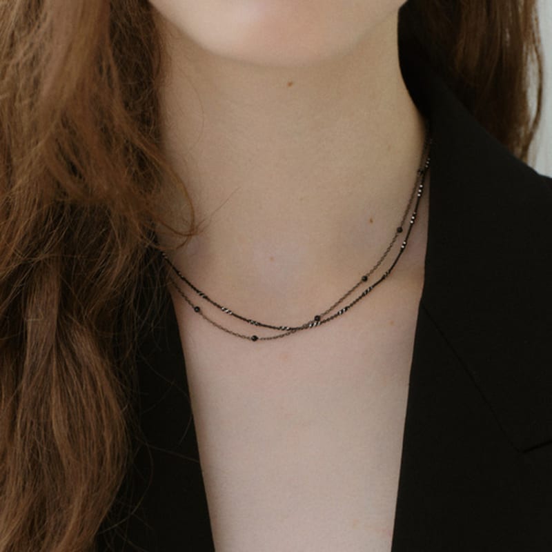 

NORMALLEE [Silver 925] Black Dot Spinel Necklace Silver (+Black Plated)