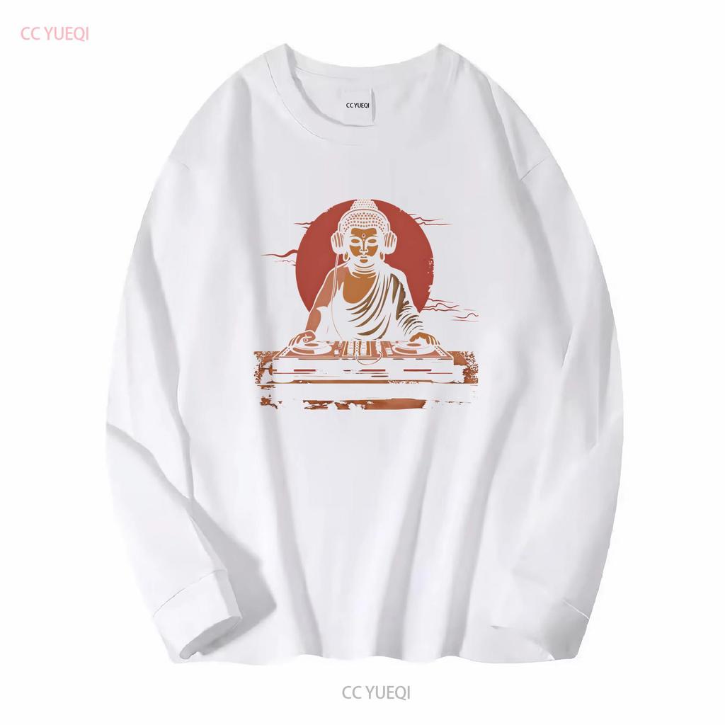 Buddha DJ In Headphones Softstyle T Shirt Long or Short Sleeves Vintage Washed Unisex Stretched Top For Everyday Wear Graphic